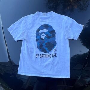 Bape White Tee with Blue Camo Design